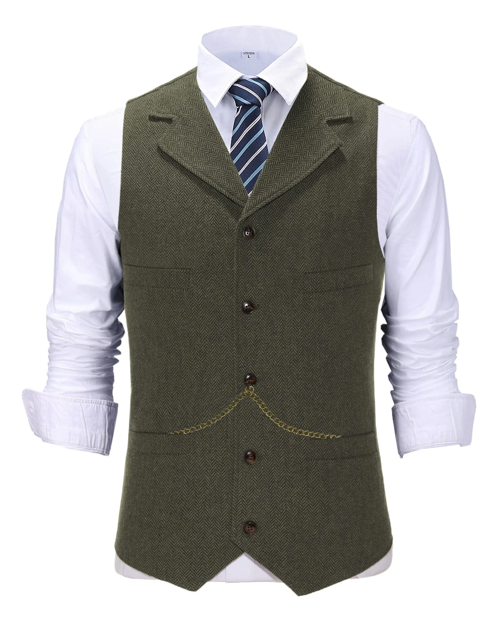 Men's Classic Slim Fit Vest Tweed Herringbone Casual Notch Lapel Waistcoat