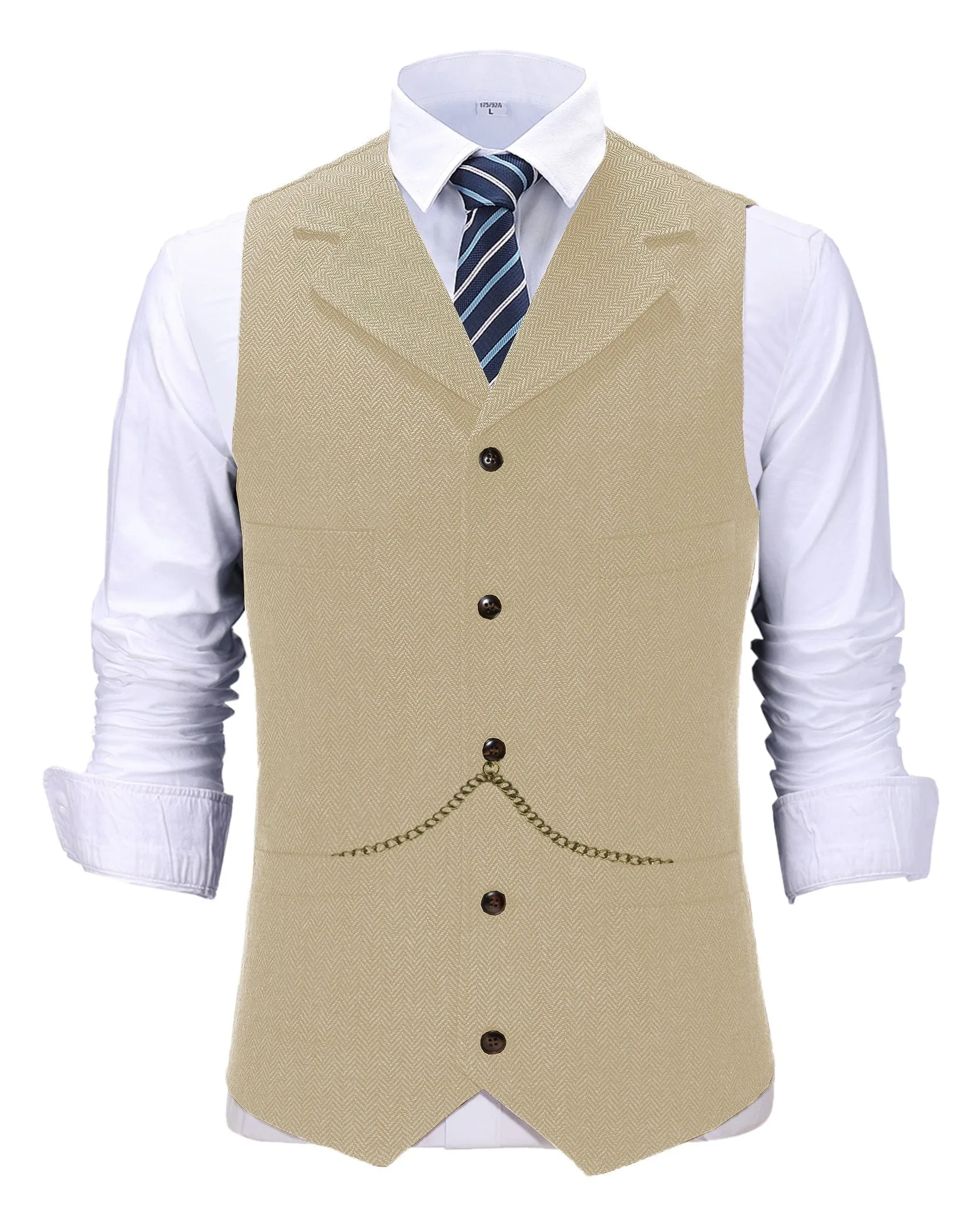 Men's Classic Slim Fit Vest Tweed Herringbone Casual Notch Lapel Waistcoat