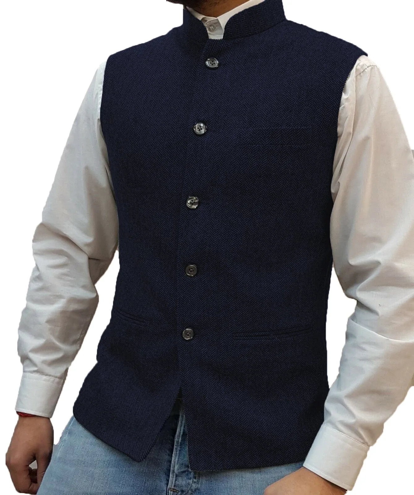 Men's Herringbone Stand Collar Formal Waistcoat