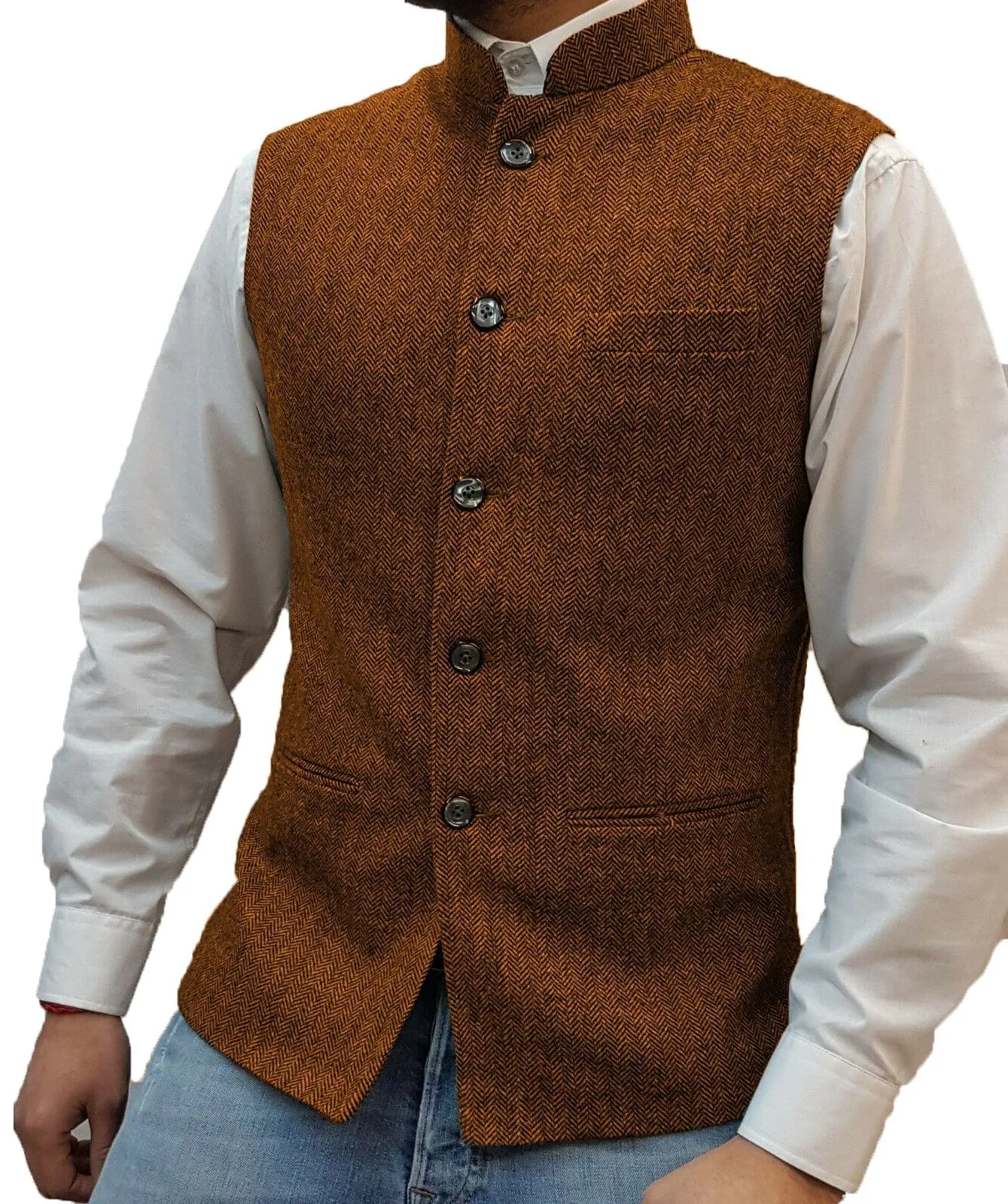 Men's Herringbone Stand Collar Formal Waistcoat