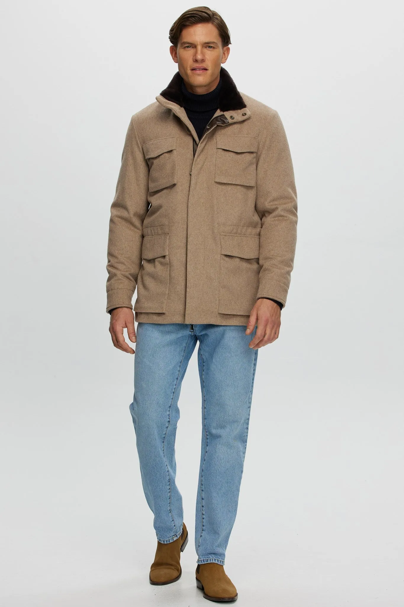 Men's Select Fabric Jacket with Merino Shearling Lamb Collar