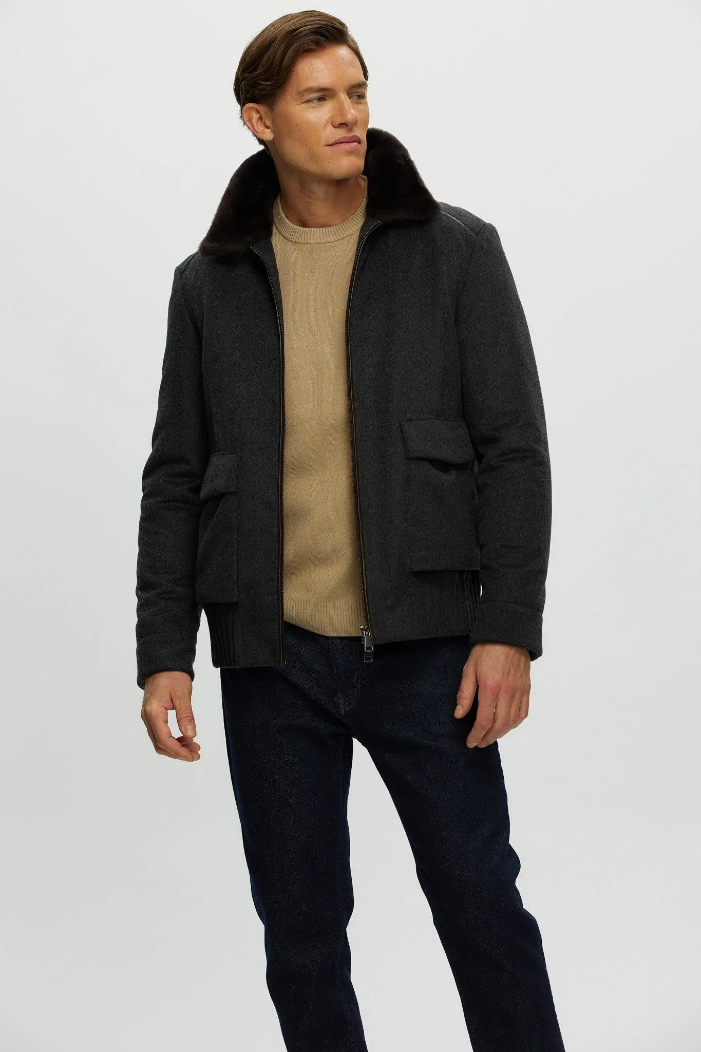 Men's Select Fabric Jacket with Merino Shearling Lamb