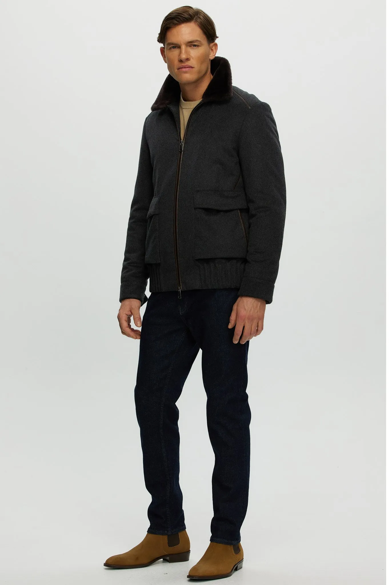 Men's Select Fabric Jacket with Merino Shearling Lamb