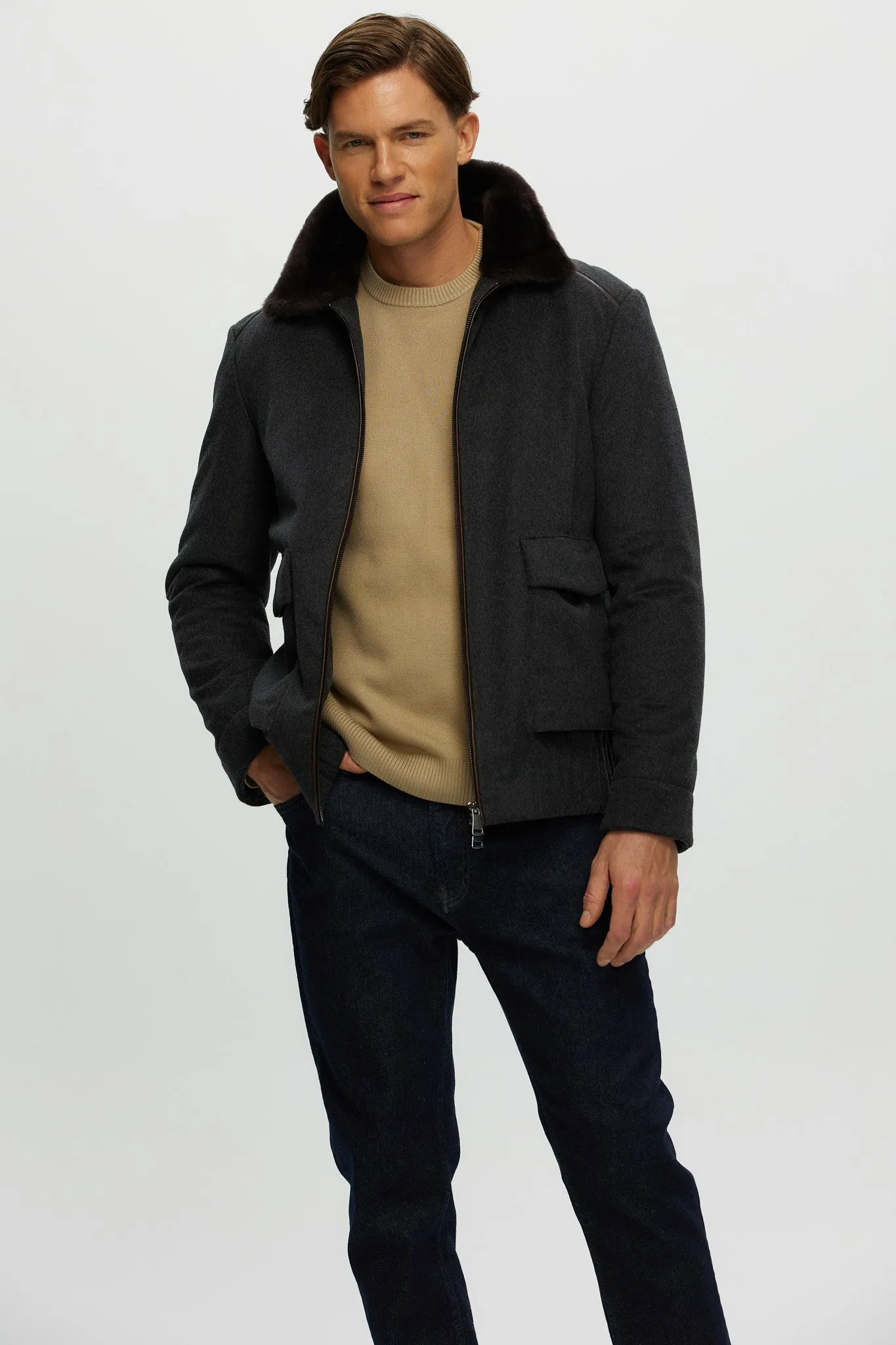 Men's Select Fabric Jacket with Merino Shearling Lamb