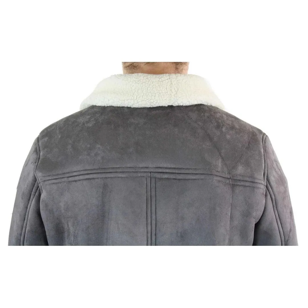 Mens Suede Sheepskin Faux Fur B3 Aviator Flying Jacket Cross Zip RAF Vintage