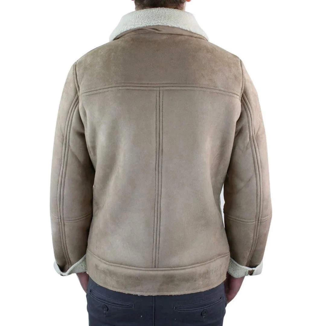 Mens Suede Sheepskin Faux Fur B3 Aviator Flying Jacket Cross Zip RAF Vintage