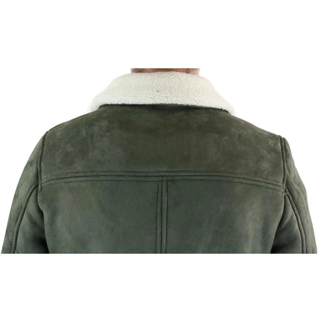 Mens Suede Sheepskin Faux Fur B3 Aviator Flying Jacket Cross Zip RAF Vintage