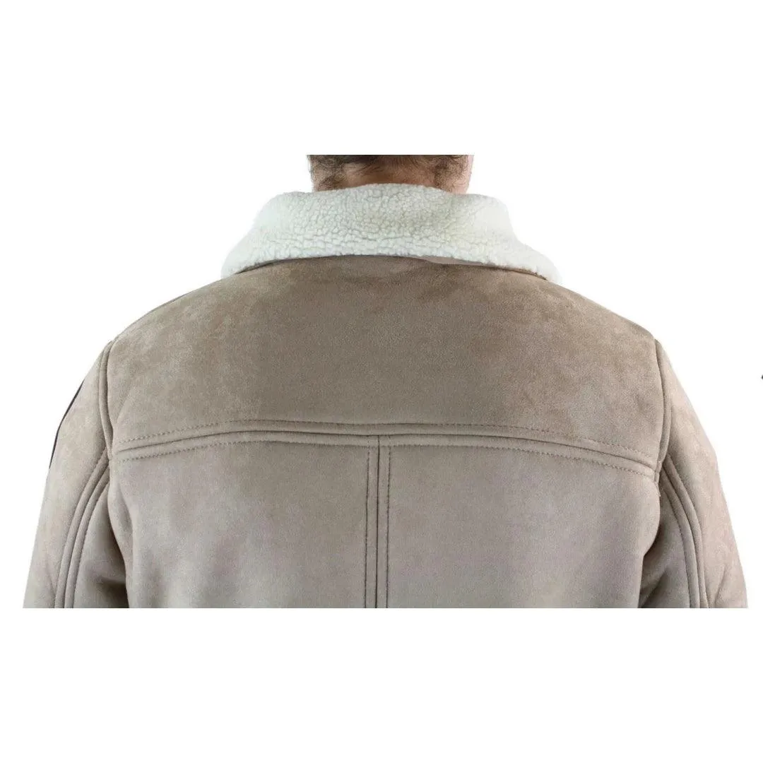 Mens Suede Sheepskin Faux Fur B3 Aviator Flying Jacket Cross Zip RAF Vintage