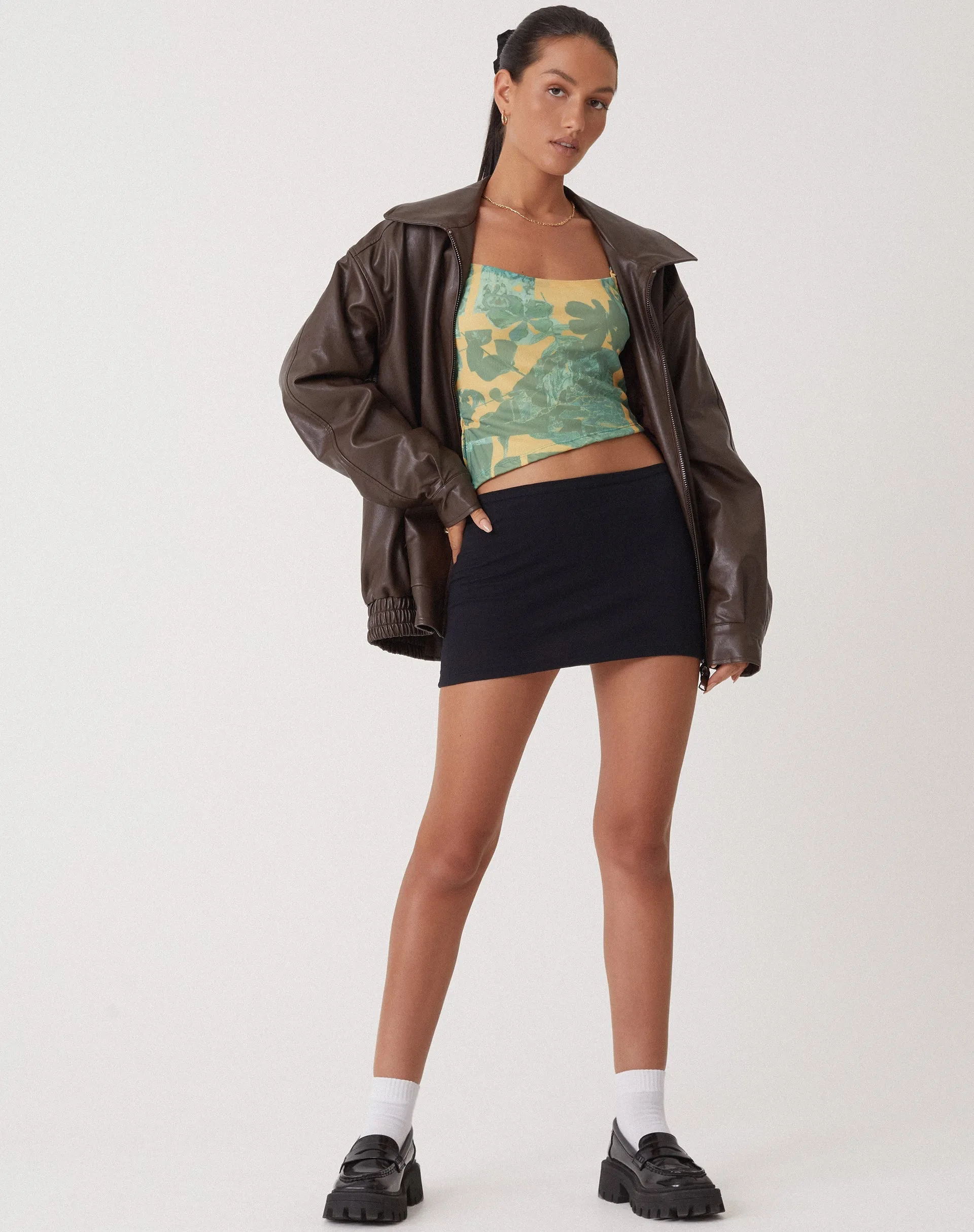 MOTEL X OLIVIA NEILL Asteria Crop Top in Collage Floral Shadow Green