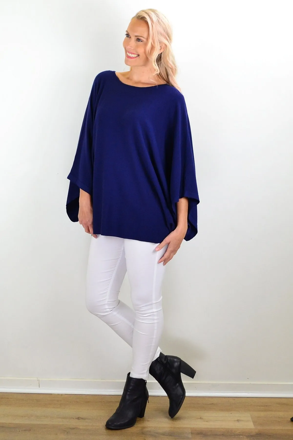 Navy Blue Rounded Tunic Poncho