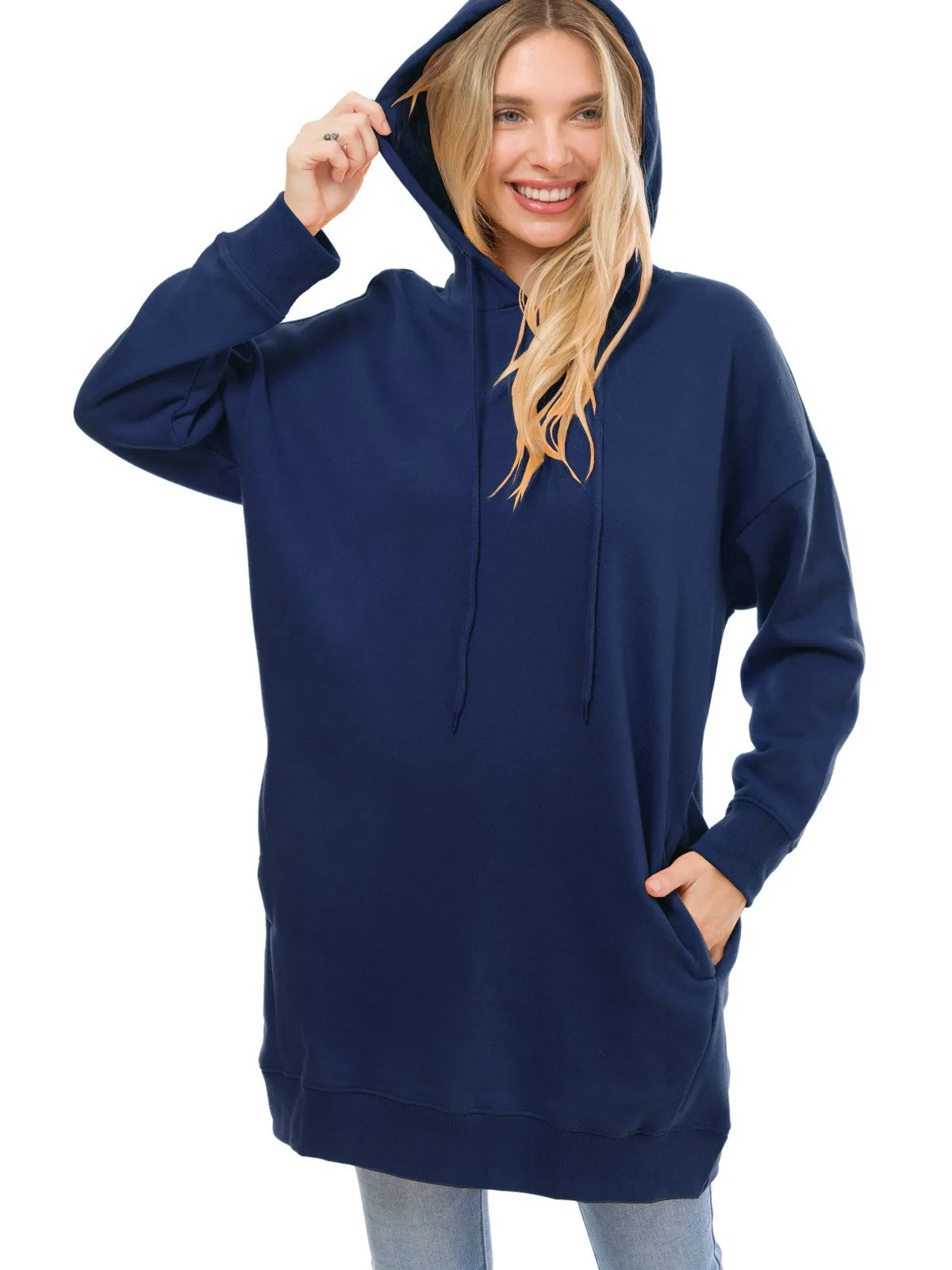 Navy Plus Hoodie Sweatshirt Pullover Tunic Top