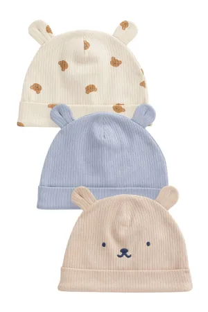 Neutral 3 Pack Baby Bear Ear Beanie Hats