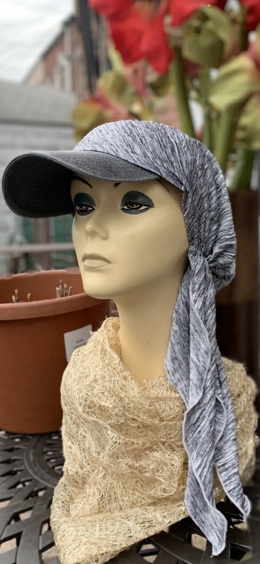 New Sun Visor Head Scarf | Modern Silver Grey Hat | Tichel Hijab Beanie With Brim | Made in USAew