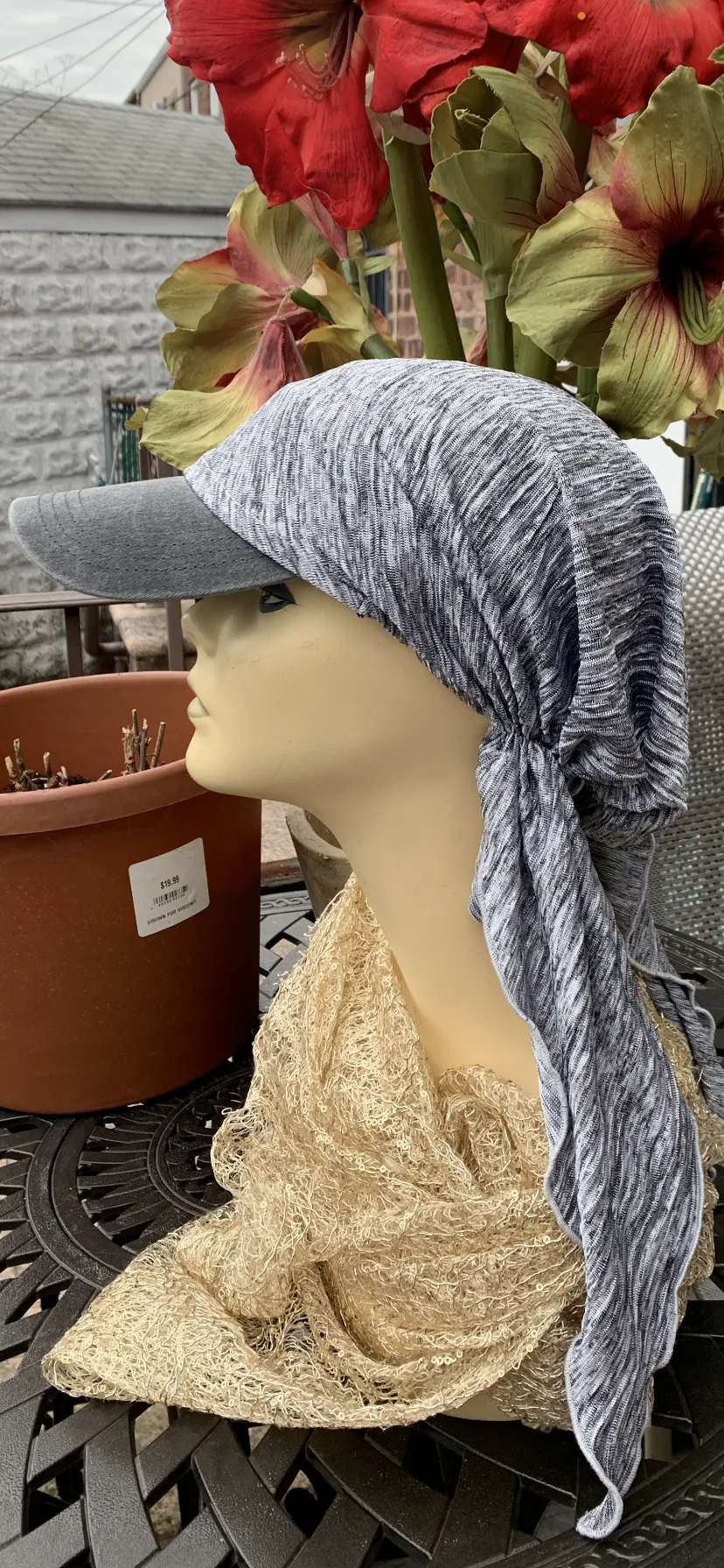 New Sun Visor Head Scarf | Modern Silver Grey Hat | Tichel Hijab Beanie With Brim | Made in USAew