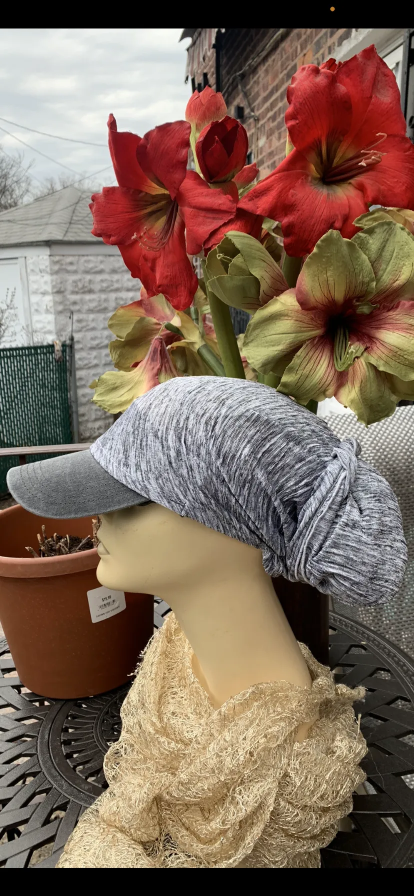 New Sun Visor Head Scarf | Modern Silver Grey Hat | Tichel Hijab Beanie With Brim | Made in USAew