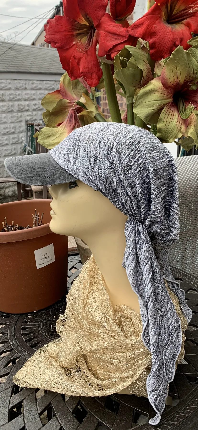 New Sun Visor Head Scarf | Modern Silver Grey Hat | Tichel Hijab Beanie With Brim | Made in USAew