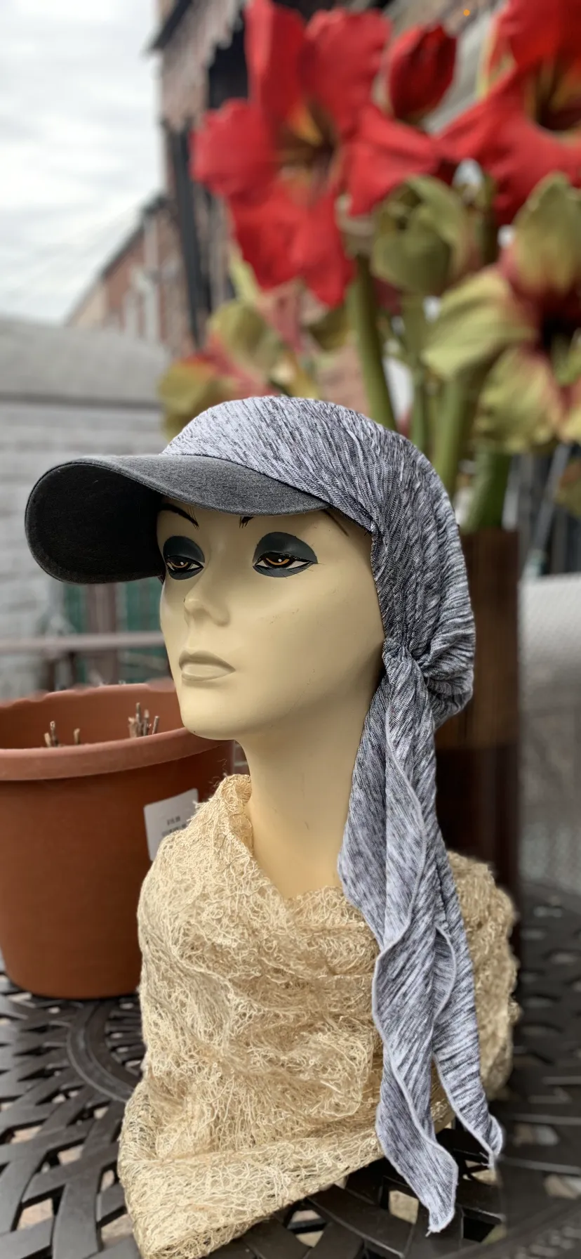 New Sun Visor Head Scarf | Modern Silver Grey Hat | Tichel Hijab Beanie With Brim | Made in USAew