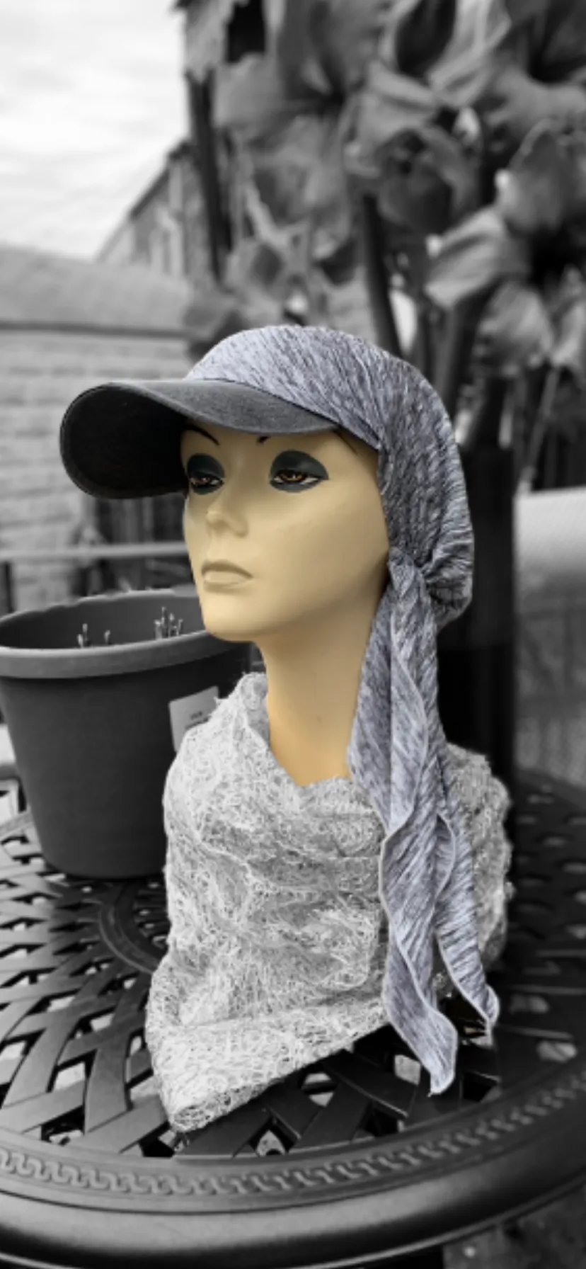 New Sun Visor Head Scarf | Modern Silver Grey Hat | Tichel Hijab Beanie With Brim | Made in USAew