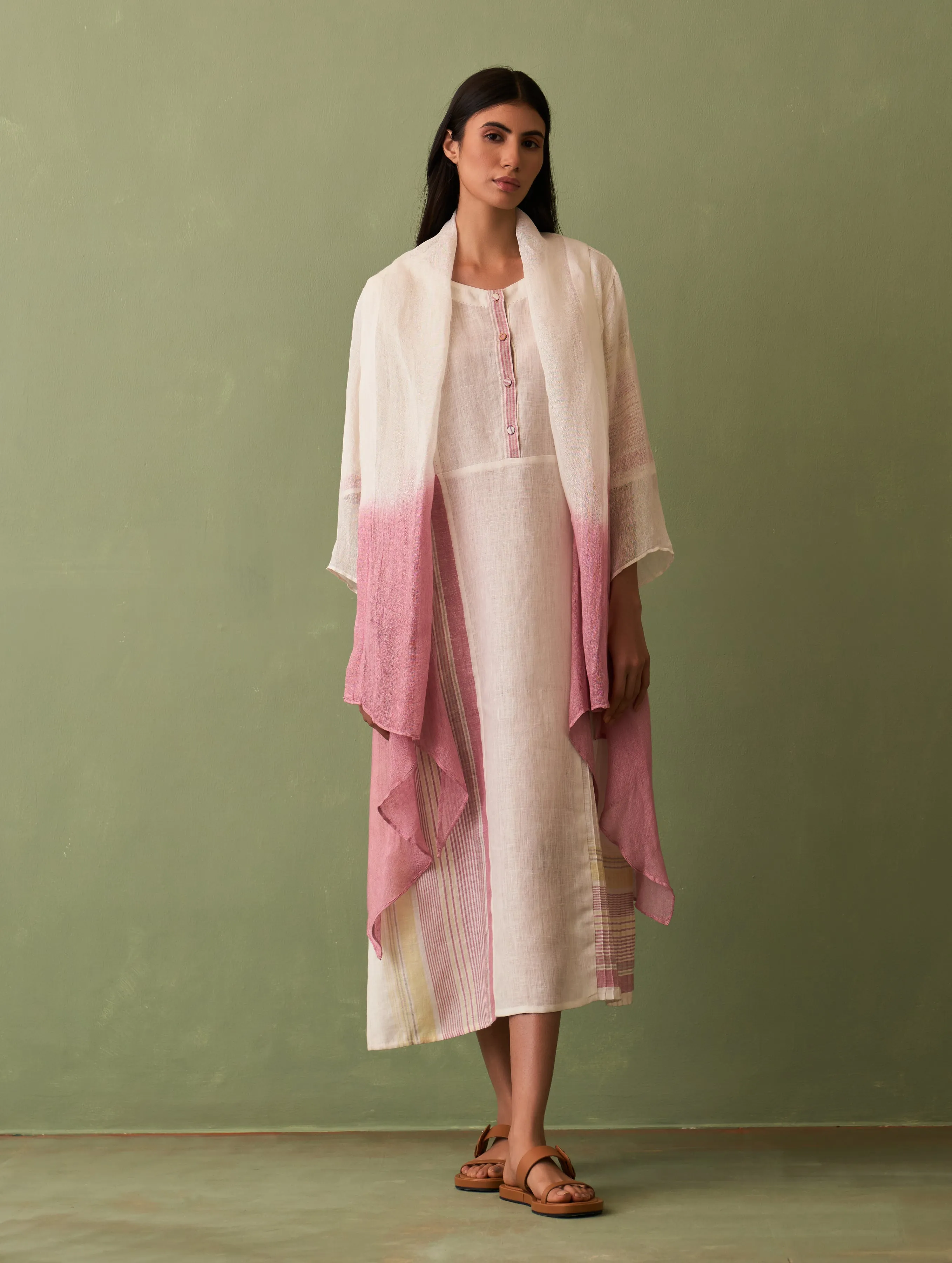 Nia Linen Dress with Overlay - Ivory