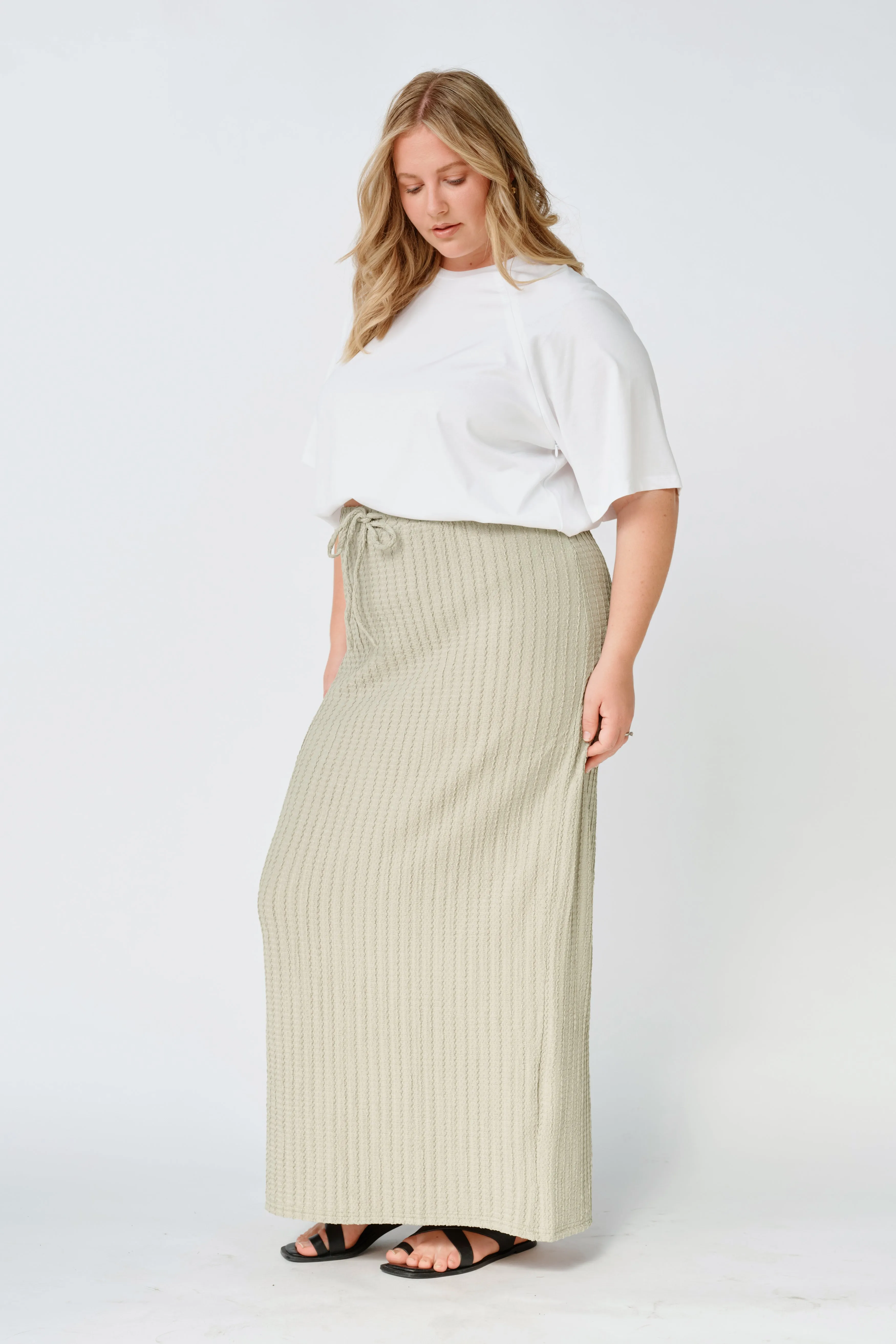 Noah Textured Midi Skirt - Sage