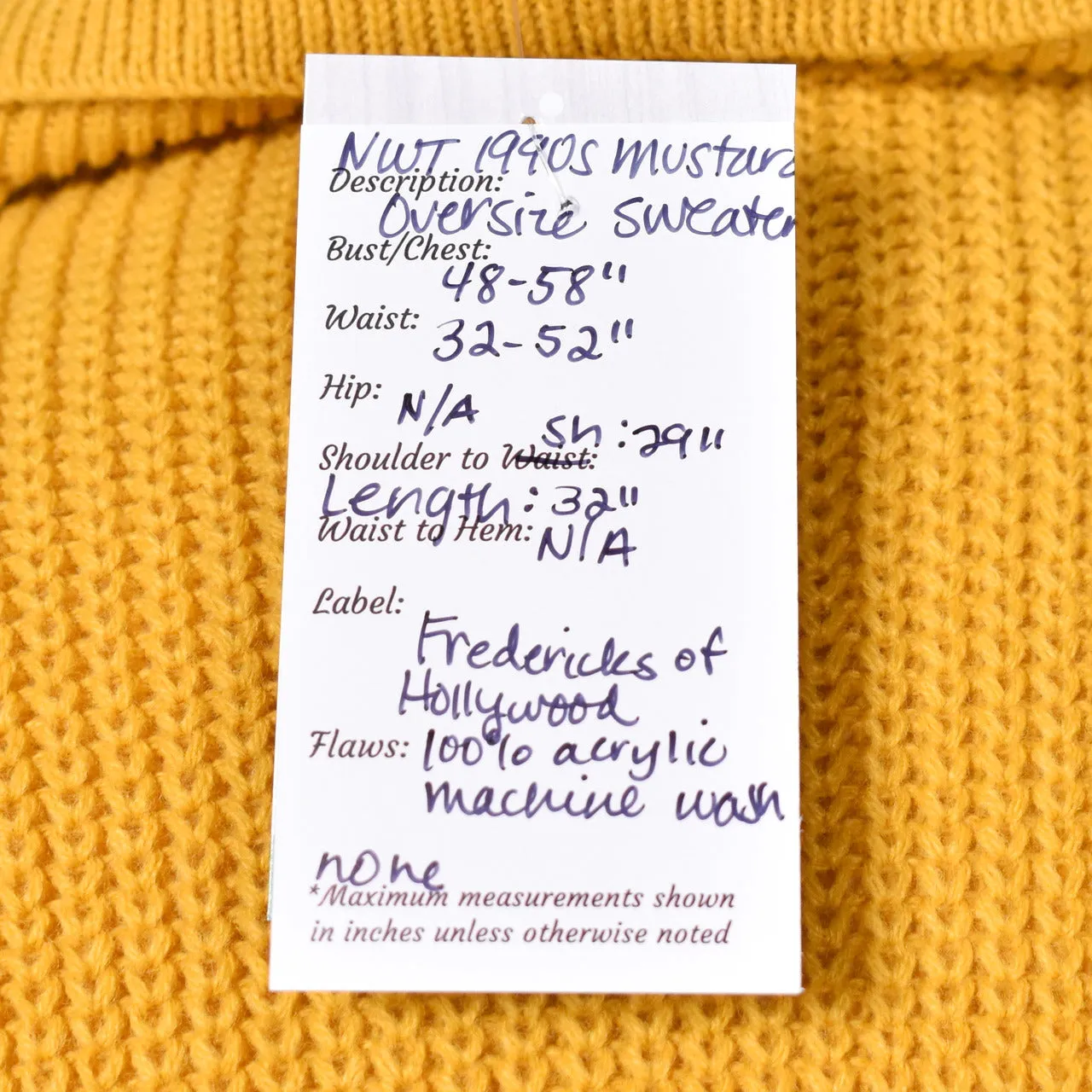 NWT 1990s Vintage Oversize Mustard Safety Pin Sweater Mini Dress