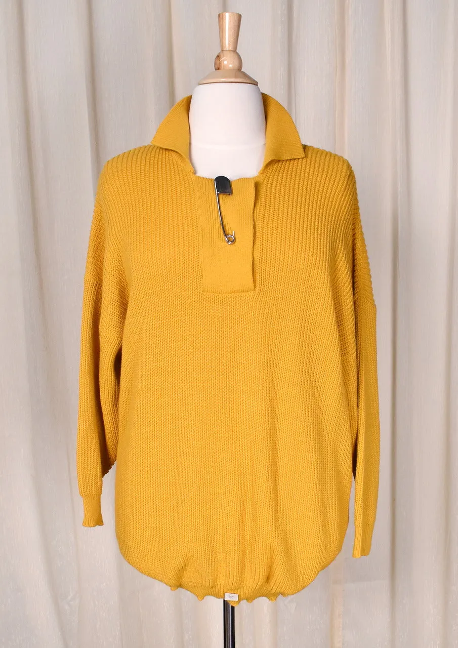 NWT 1990s Vintage Oversize Mustard Safety Pin Sweater Mini Dress