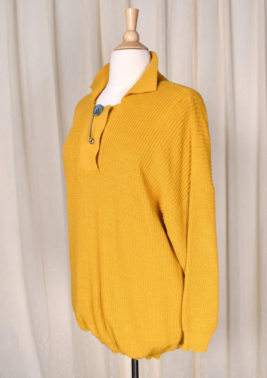 NWT 1990s Vintage Oversize Mustard Safety Pin Sweater Mini Dress