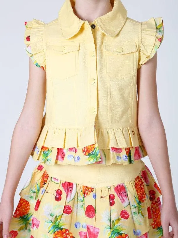 One Friday Girls Yellow Peplum Cotton Jacket