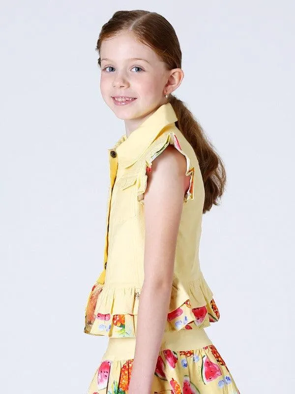 One Friday Girls Yellow Peplum Cotton Jacket