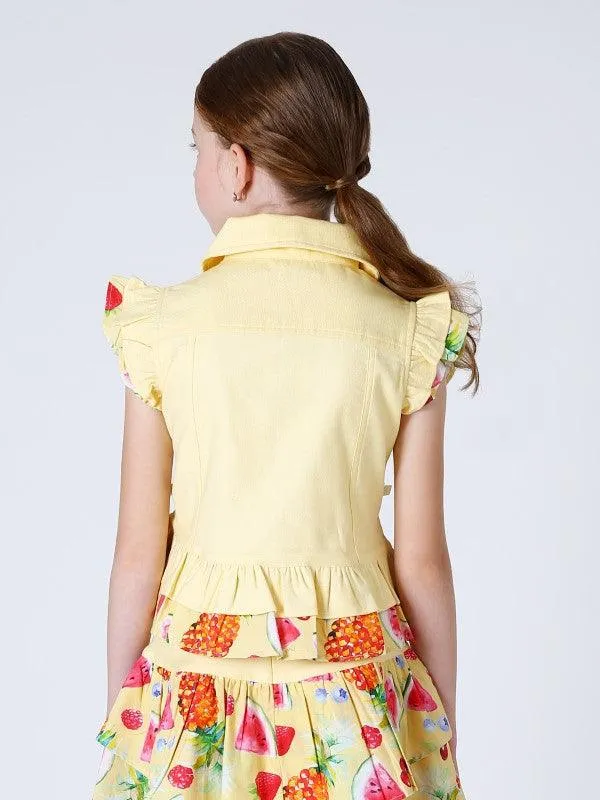 One Friday Girls Yellow Peplum Cotton Jacket