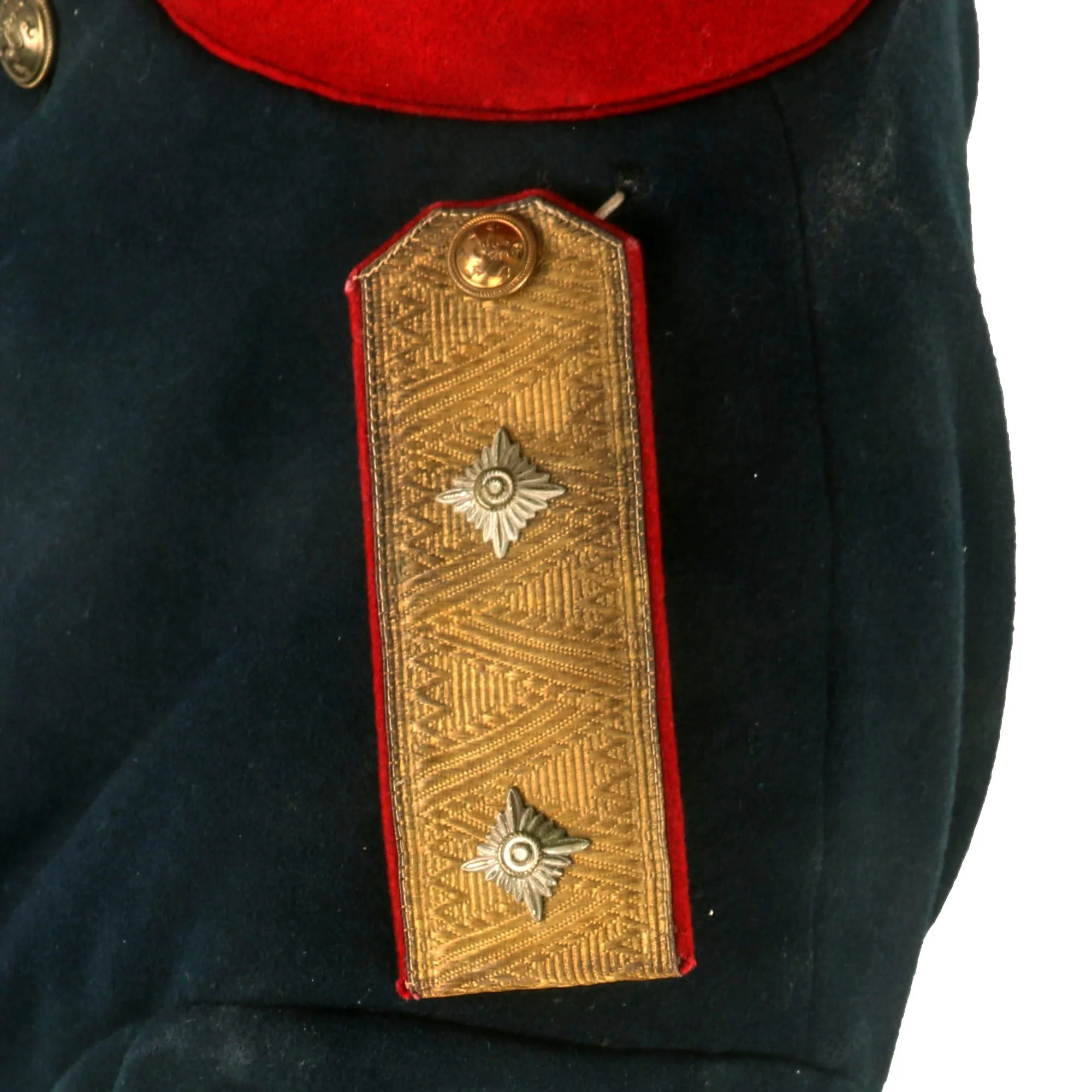 Original Bulgarian WWI Lieutenant General Uniform Set With Trousers, Boots, Peaked Visor, Brocade Belt and Dress Sword by E & F Horster - Formerly Part of the A.A.F. Tank Museum