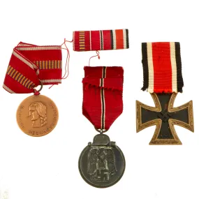 Original German WWII 2nd Class Iron Cross Medal Grouping With Matching Ribbon Bar - 4 Items