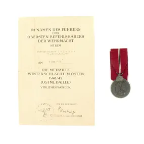 Original German WWII Eastern Front Medal by Forster & Barth with Award Document