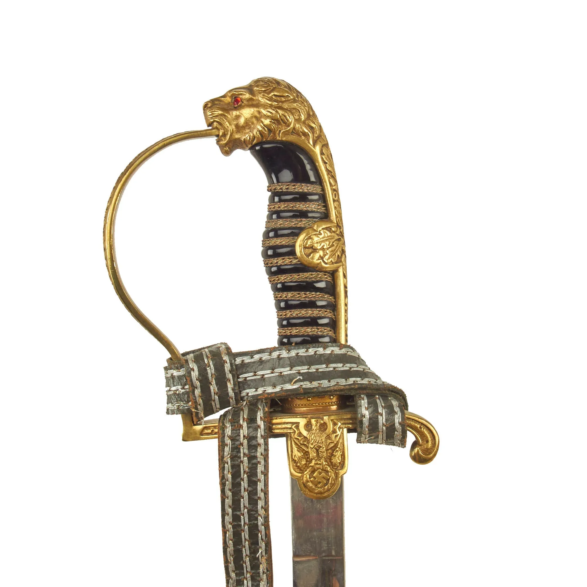 Original German WWII Officer's Lion Head Sword by ALCOSO with Scabbard, Hanger & Troddel Knot - circa 1936-1940