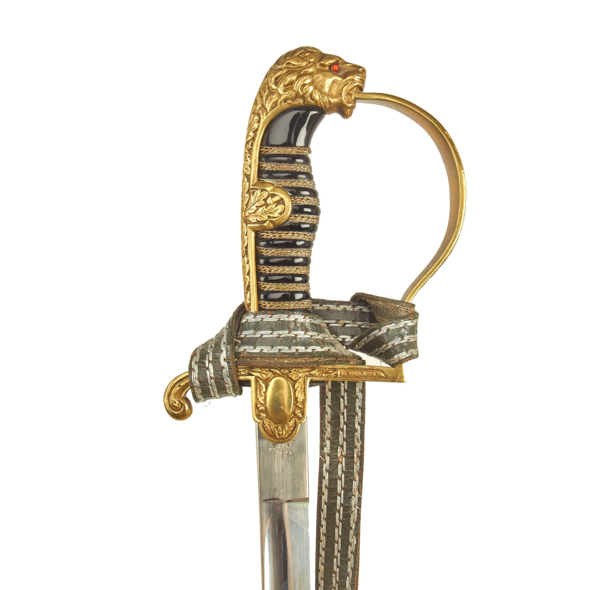 Original German WWII Officer's Lion Head Sword by ALCOSO with Scabbard, Hanger & Troddel Knot - circa 1936-1940