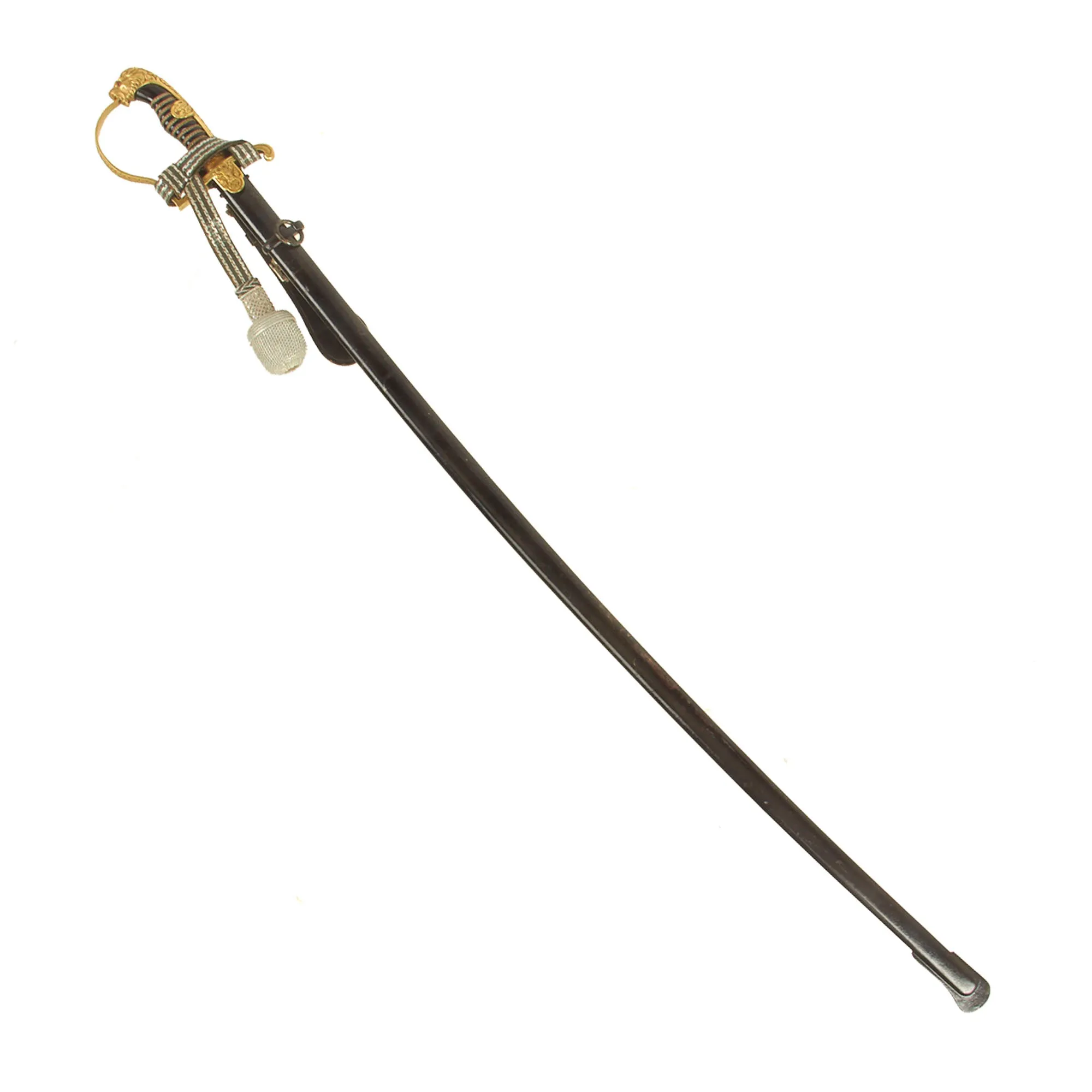 Original German WWII Officer's Lion Head Sword by ALCOSO with Scabbard, Hanger & Troddel Knot - circa 1936-1940