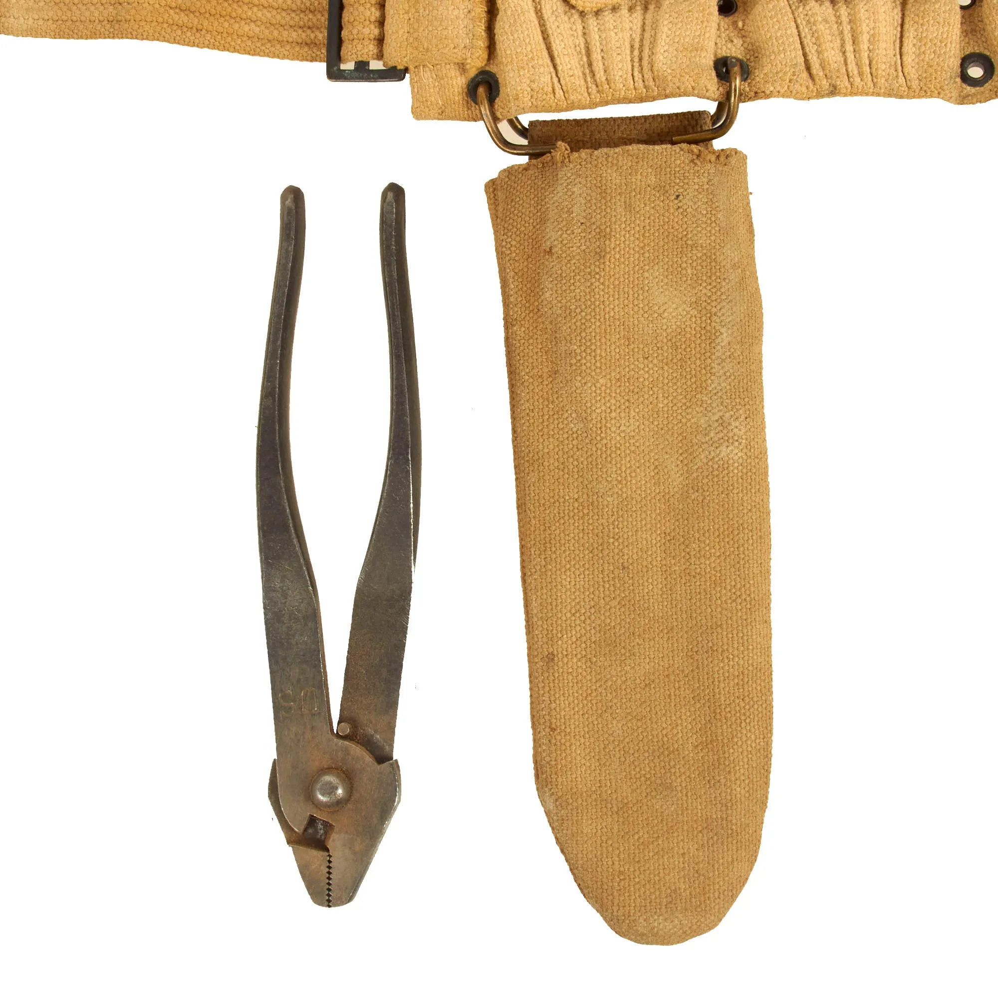 Original WWI U.S. Field Equipment Set: Rifleman’s Belt Rig with Rare M-1907 Suspenders, Wire Cutters with Pouch, M-1910 Cartridge Belt,  Canteen Set & 1918 First Aid Dressing with Pouch