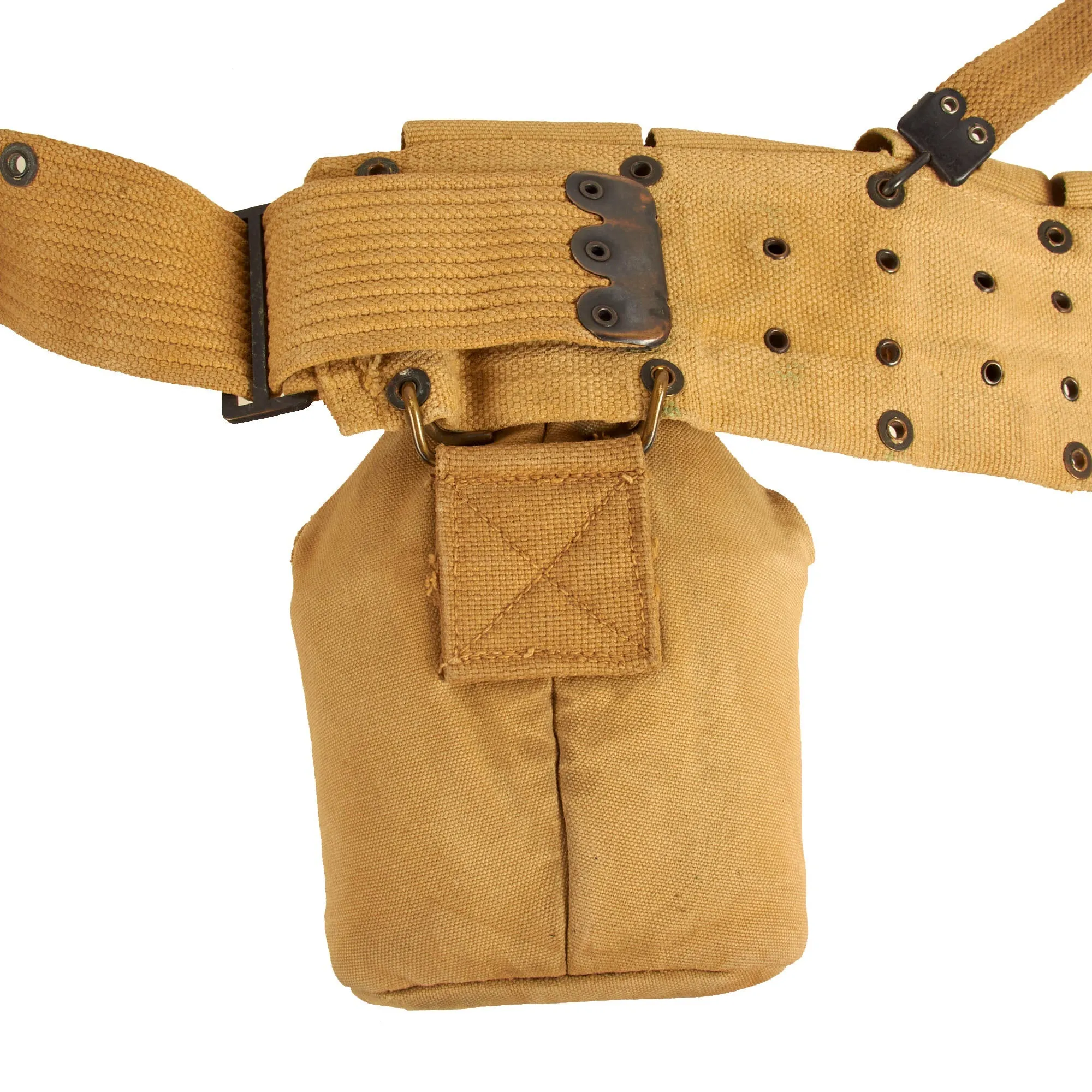 Original WWI U.S. Field Equipment Set: Rifleman’s Belt Rig with Rare M-1907 Suspenders, Wire Cutters with Pouch, M-1910 Cartridge Belt,  Canteen Set & 1918 First Aid Dressing with Pouch