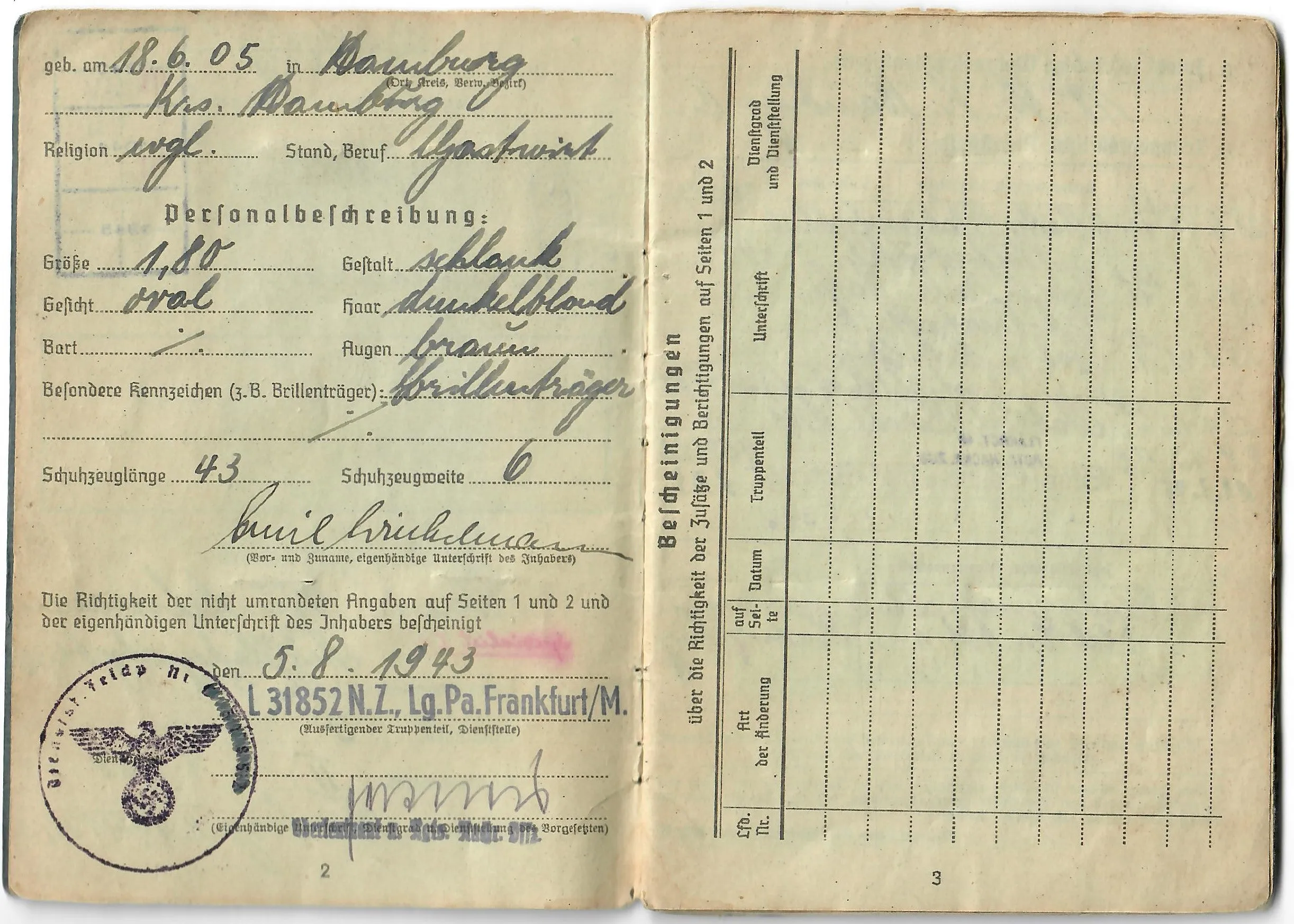 Original WWII German Luftwaffe Soldbuch Identity & Payment Book for Flak NCO Obergefreiter Emil Winkelmann - Flak Regiment 40