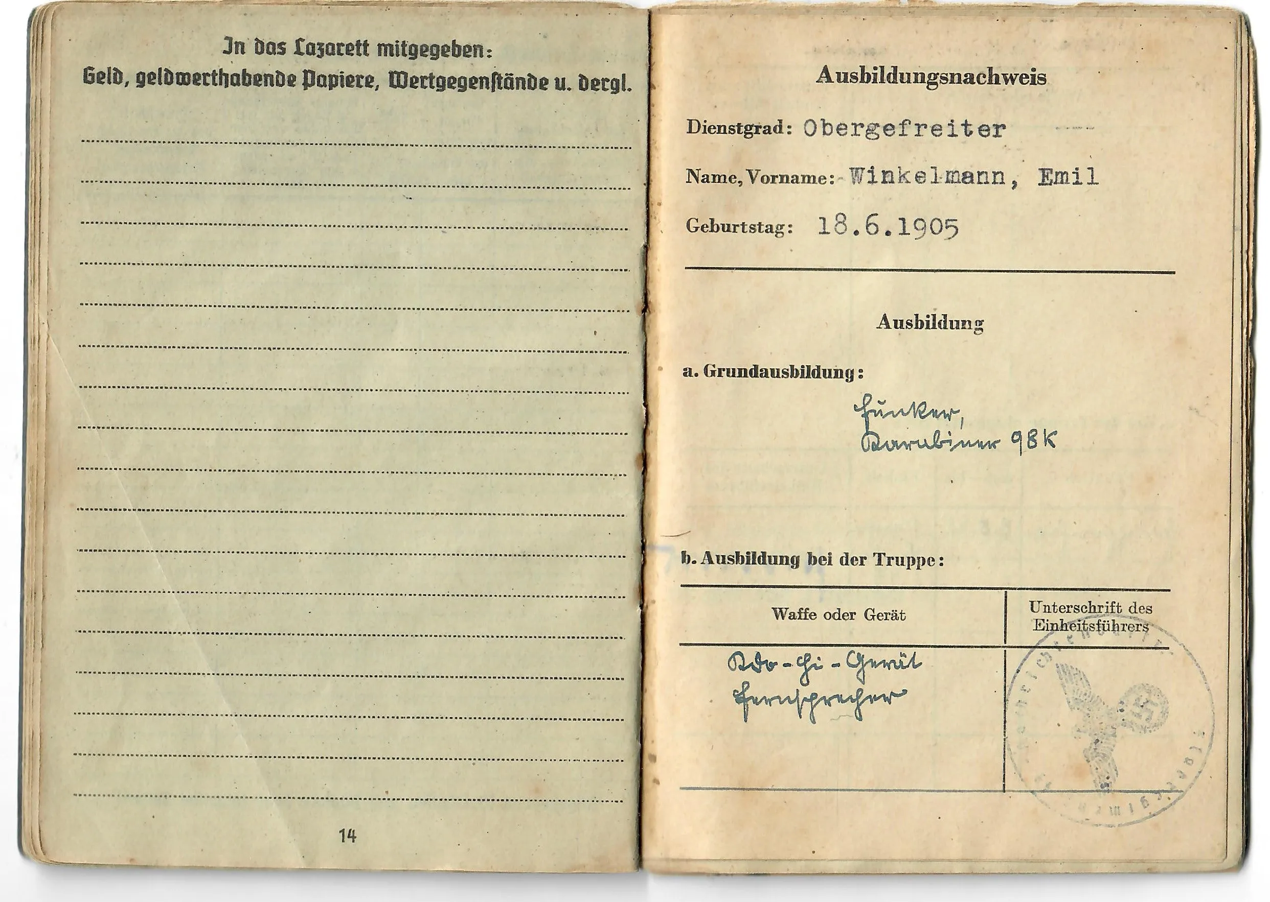 Original WWII German Luftwaffe Soldbuch Identity & Payment Book for Flak NCO Obergefreiter Emil Winkelmann - Flak Regiment 40