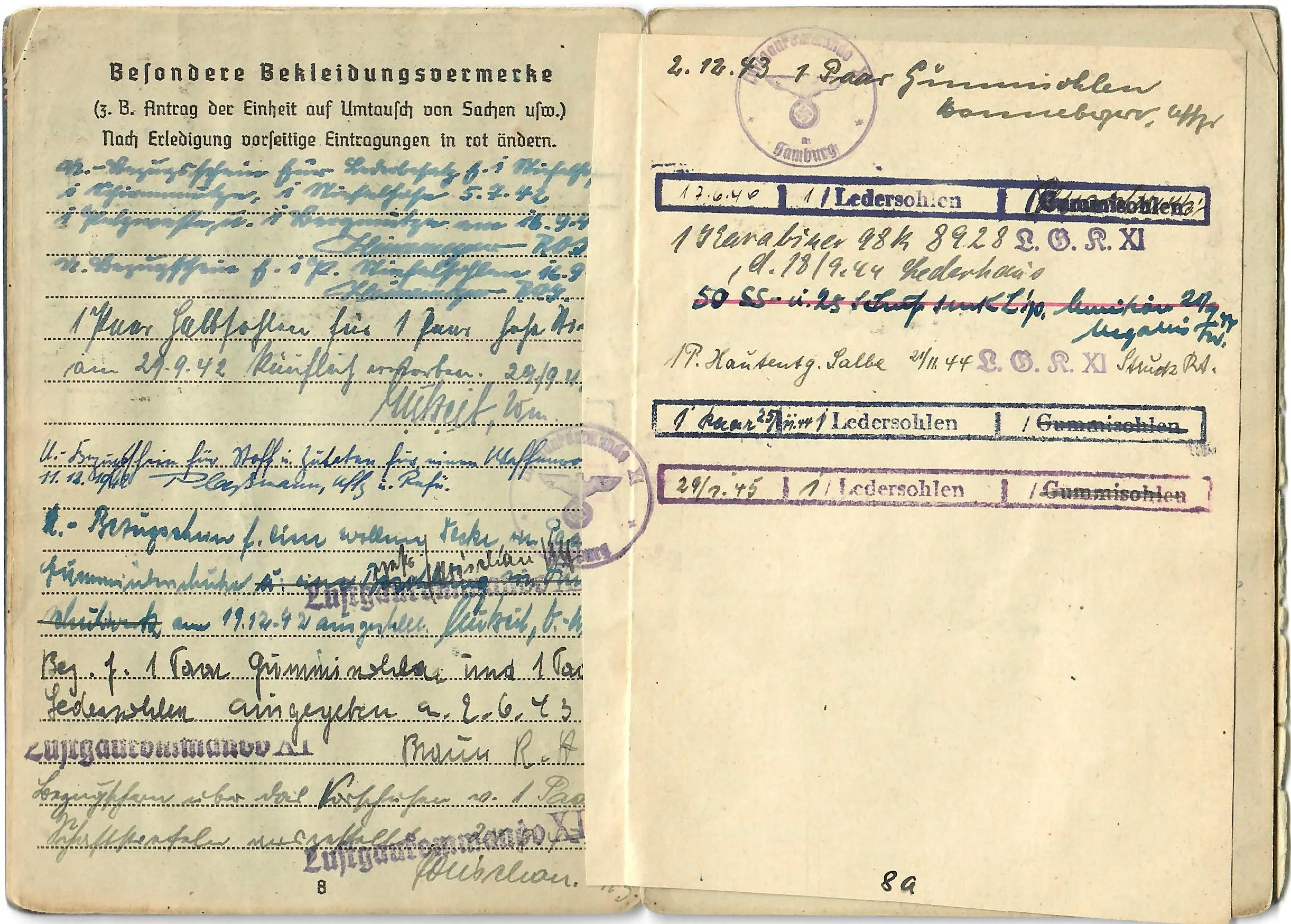 Original WWII German Luftwaffe Soldbuch Identity & Payment Book for Flak Officer Hauptmann Ernst Beiker - Luftgaukommande XI