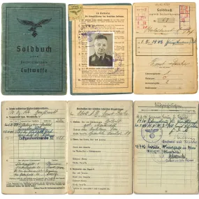 Original WWII German Luftwaffe Soldbuch Identity & Payment Book for Flak Officer Hauptmann Ernst Beiker - Luftgaukommande XI