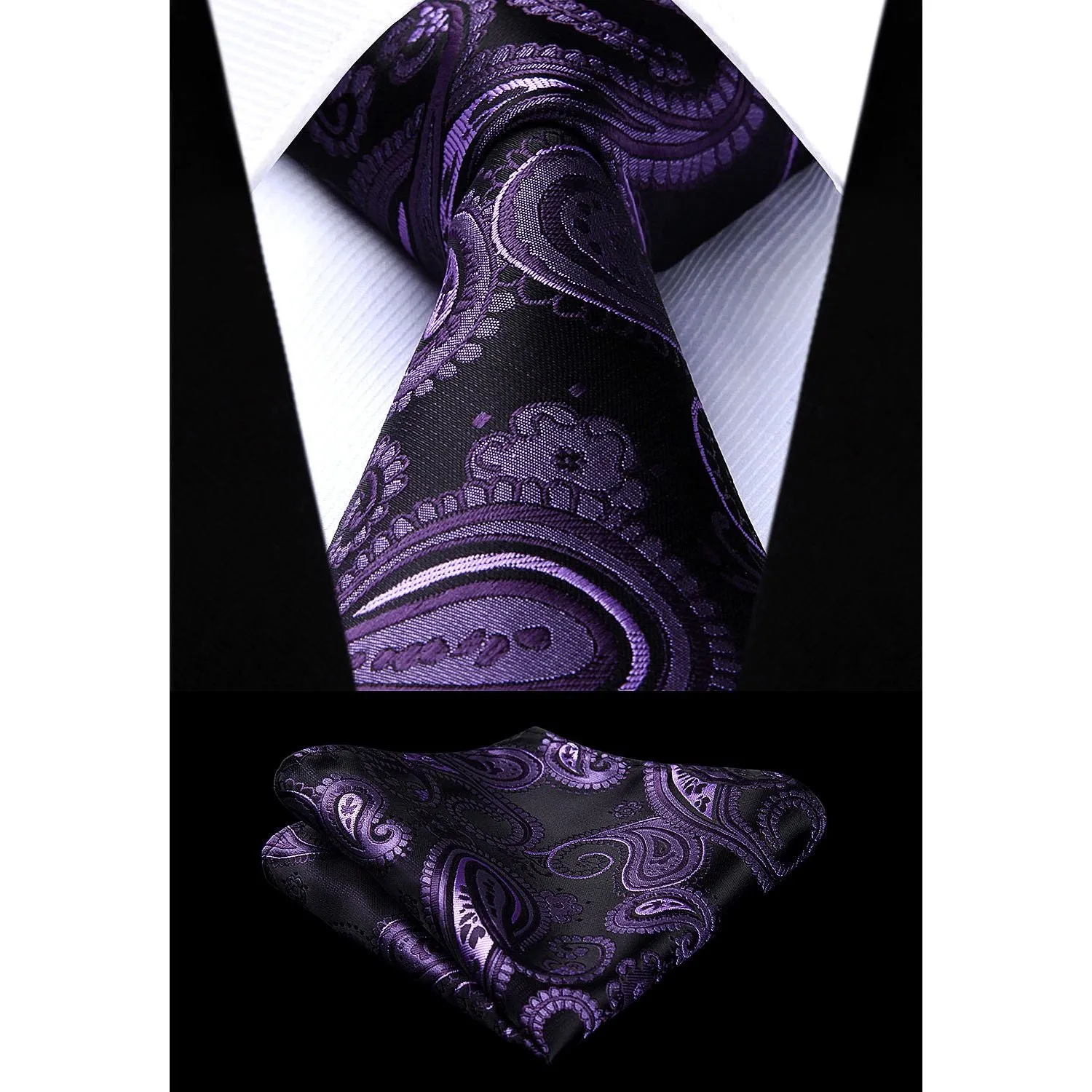 Paisley Suit Vest Tie Handkerchief Set - PURPLE & BLACK