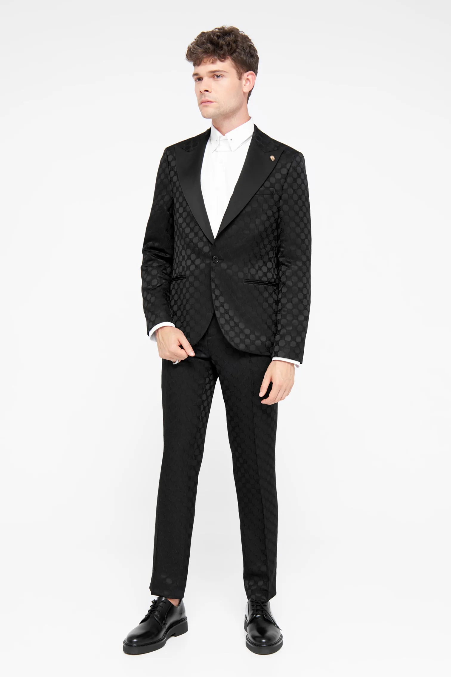 Papatya Slim Fit Black Jacquard Suit