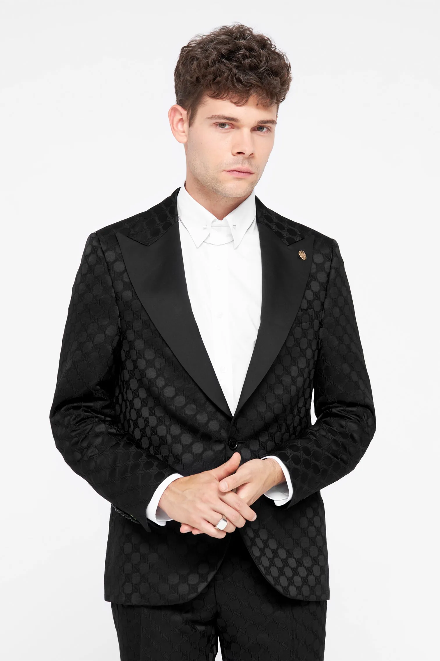 Papatya Slim Fit Black Jacquard Suit