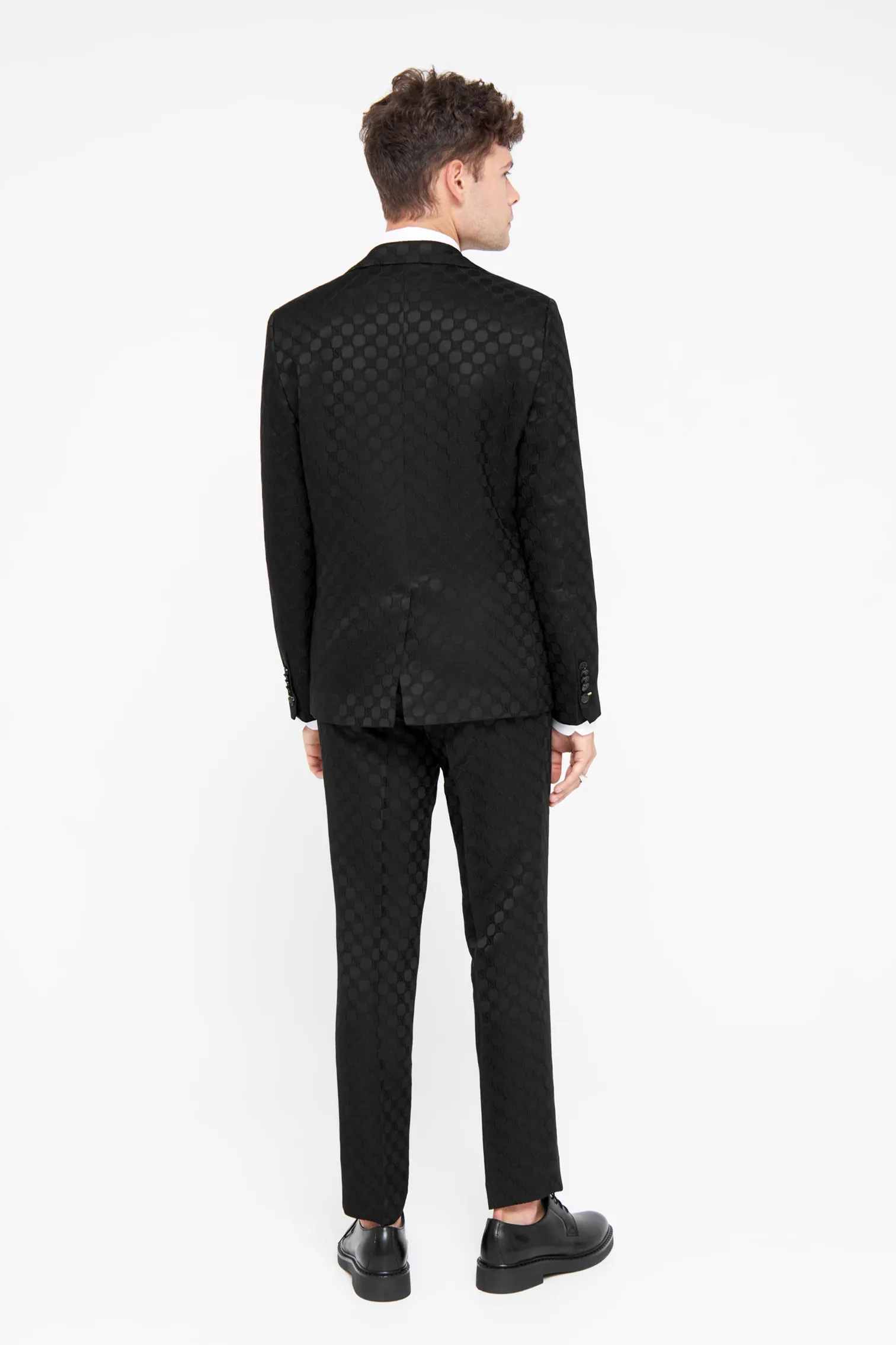 Papatya Slim Fit Black Jacquard Suit