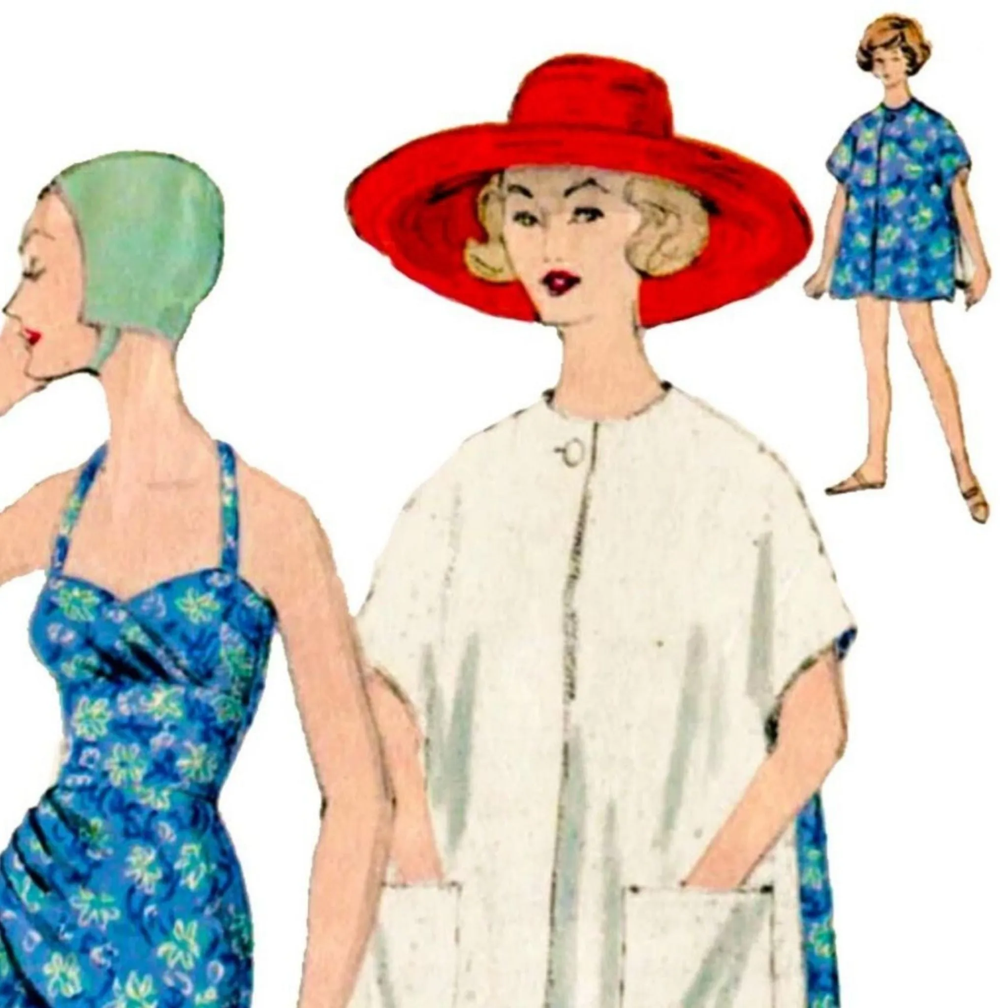 PDF - Vintage 1950s Pattern – Bathing suit and reversible beach coat -  Bust 32” (81.3cm) - Instantly  Print at Home