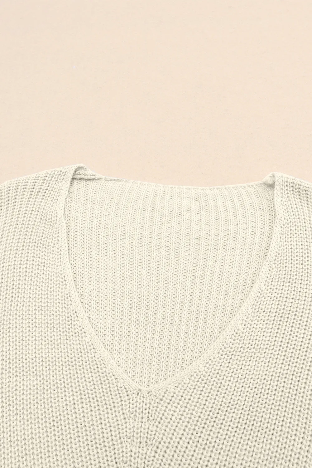 Pink Basic Ribbed Knit V Neck Sweater