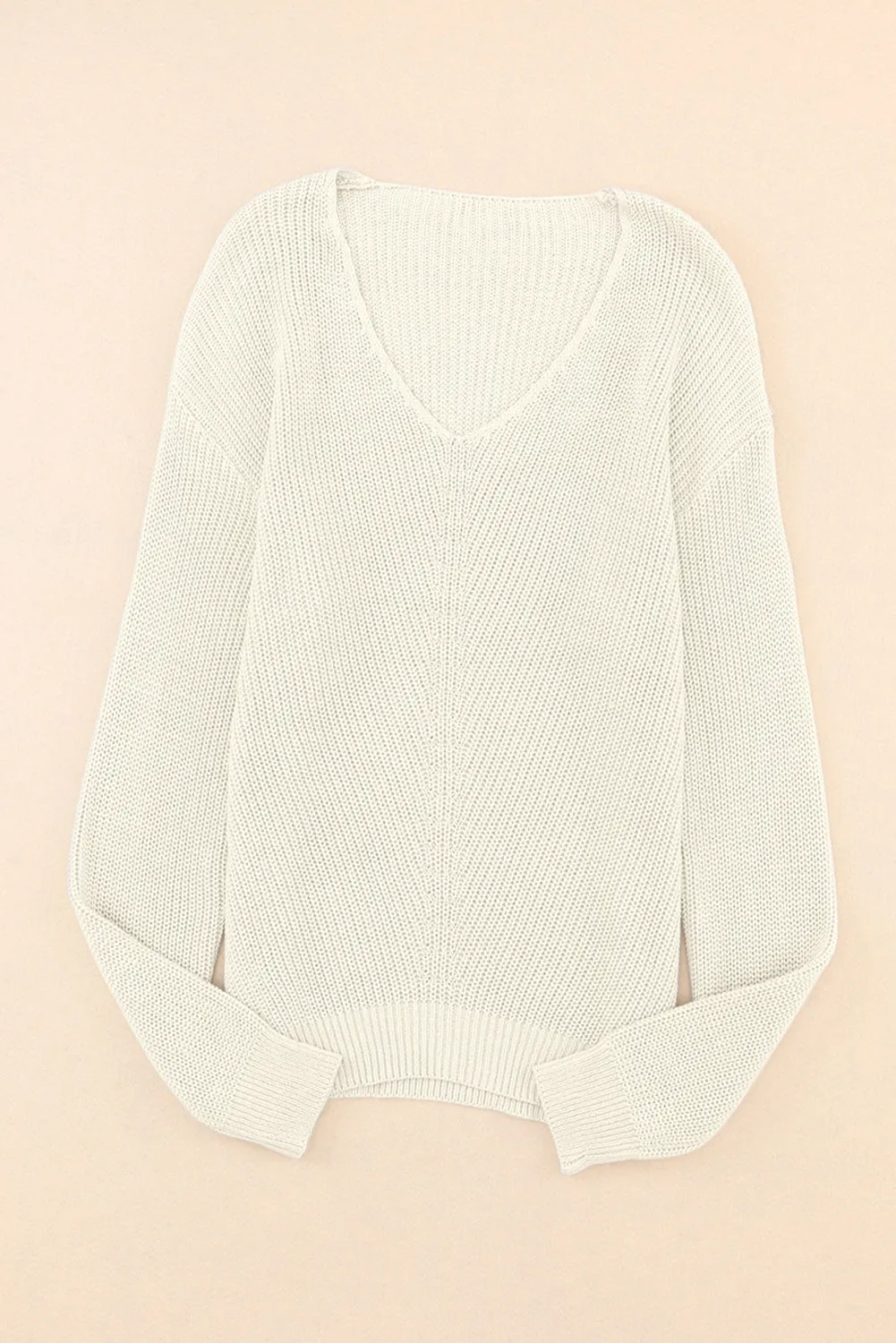 Pink Basic Ribbed Knit V Neck Sweater