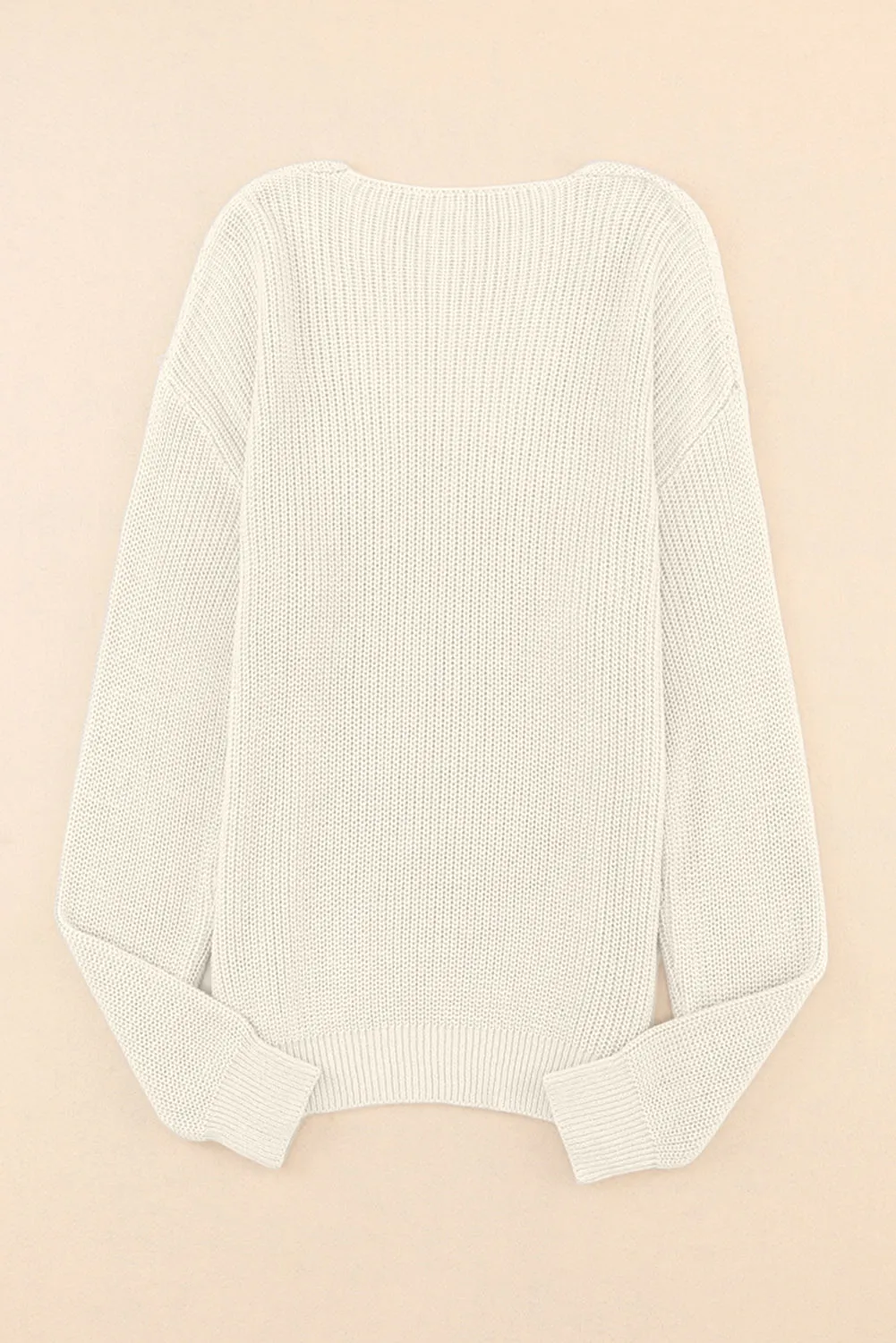 Pink Basic Ribbed Knit V Neck Sweater